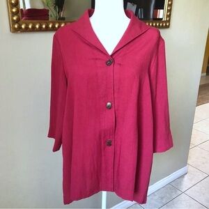 Burgundy Red Button Up Collar Tunic Top Large